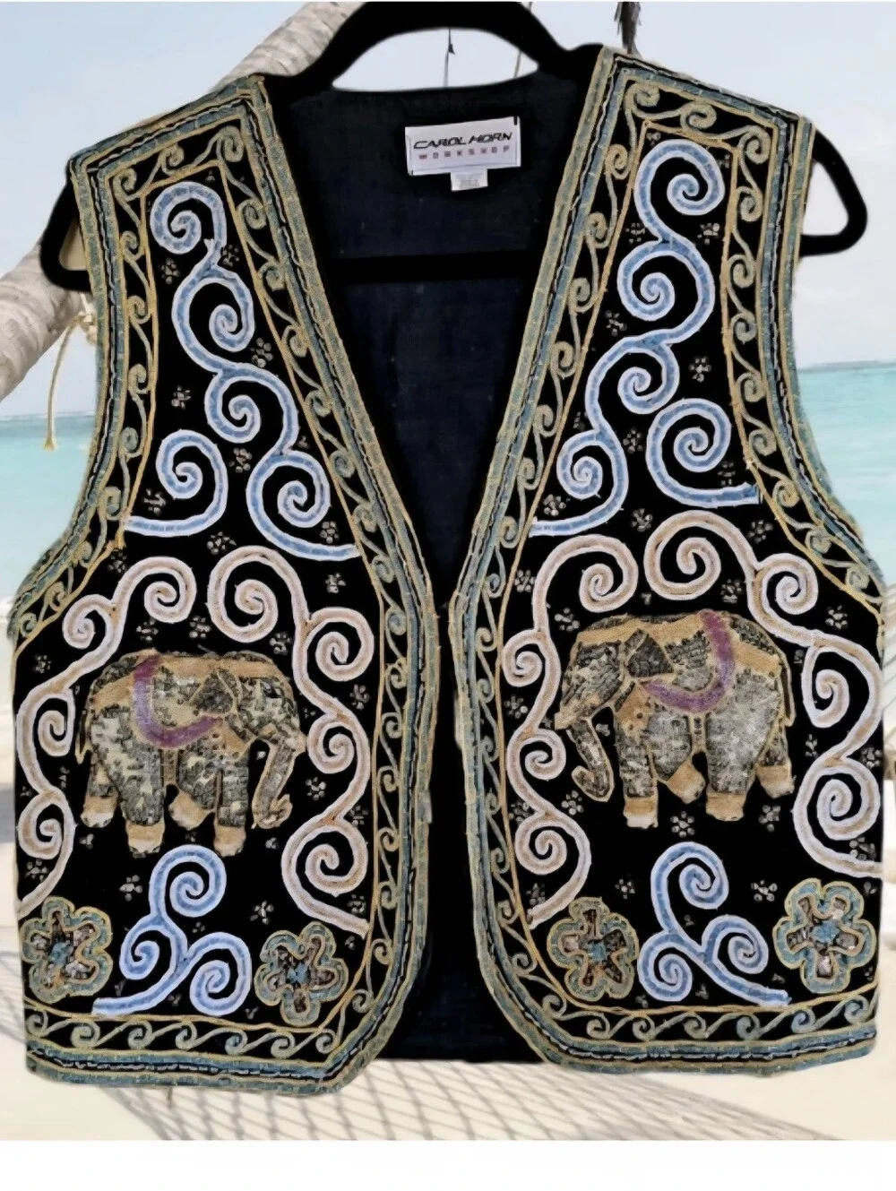 Vintage Carol Horn Workshop 🐘 Elephant 🐘 Vest Embellished Beads Sequins Ethnic